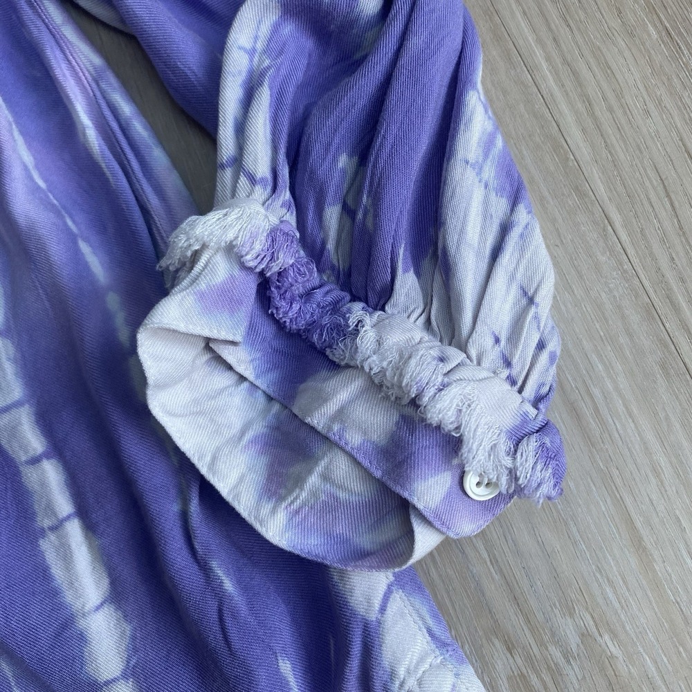 Raquel Allegra Tie Dye Poet Peasant Boho Blouse Purple White Viscose Sz 3 Large - Picture 3 of 9